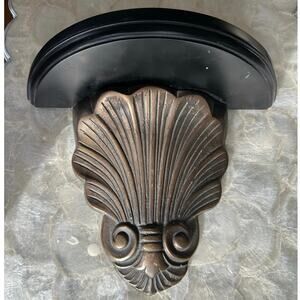 Vintage Mid Century solid Brass Wood Wall Sconce Display Shelf Corbel ornate